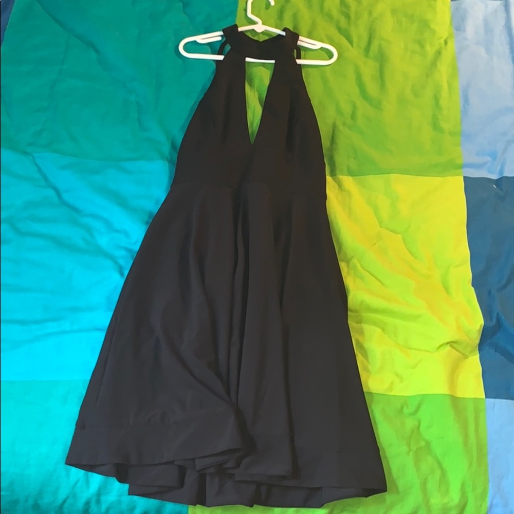 Black deep V two layer dress
